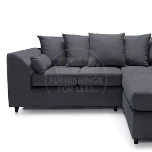 Casper Soft Chenille Fabric 3 to 4 Seater L Shaped Corner Sofa Black Right Hand Facing - Scatter Back