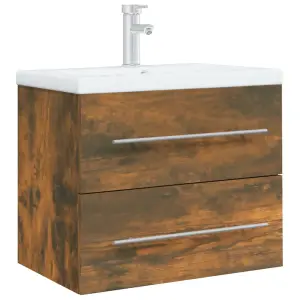 Berkfield Sink Cabinet with Built-in Basin Smoked Oak Engineered Wood