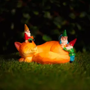 Solar Sleeping Fox Ornament Gnome Garden Home Patio Decking Flower Bed Standing