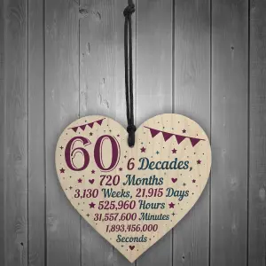 Red Ocean Funny 60th Birthday Gifts For Women Men Grandparents Mum Dad Nan Grandad Hanging Wooden Heart Plaque Christmas Gifts