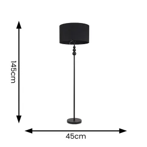 ValueLights Marissa Matt Black Stacked Ball Floor Lamp with Black Drum Shade