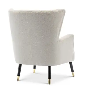 Teddy Boucle Fabric White Camila Accent Chair with Footstool