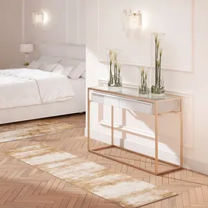 Natural Beige Distressed Abstract Runner Rug 70x240cm