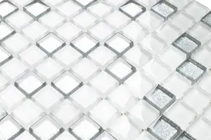 Glass mosaic on mesh for bathroom or kitchen 300mm x 300mm - Silver Crystal