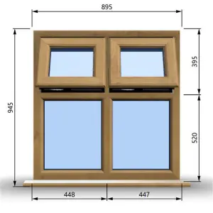 895mm (W) x 945mm (H) Wooden Stormproof Window - 2 Top Opening Windows -Toughened Safety Glass