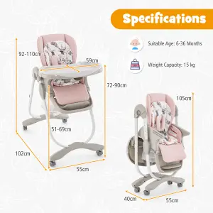 Costway Folding Baby High Chair Height Adjustable Convertible High Chair W/ Removable Tray