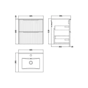 Fluted 500mm Wall Hung Single Vanity Unit Satin Grey