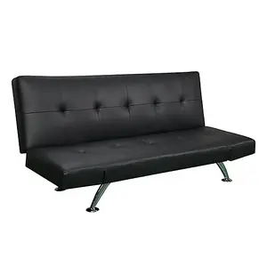 Venice Faux Leather Sofa Bed In Black With Chrome Metal Legs