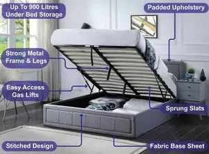 Small Double Ottoman Storage Bed Frame Gas Lifting