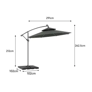 3M Cantilever Parasol with Lights and Black HDPE Fillable Parasol Base