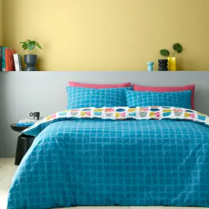 Catherine Lansfield Connect Geo Reversible Duvet Cover Set with Pillowcases Teal