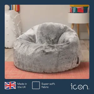 icon Kids Classic Faux Fur Bean Bag Chair Arctic Wolf Grey Bean Bags for Children