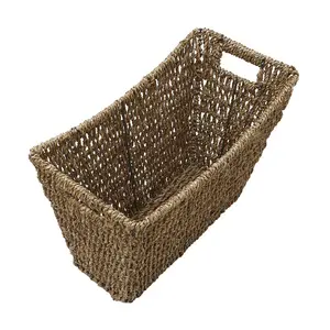 Seagrass Magazine Newspaper Holder Storage Basket Woven Rack With Handles 41cm