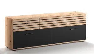 Elegant Solea 03 TV Cabinet H600mm W1680mm D380mm - Oak Artisan & Black with Pull-Down Doors