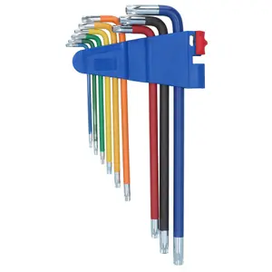 9pc Extra-Long Star Torx Tamper Torx keys Multicoloured with Holder T10-T50