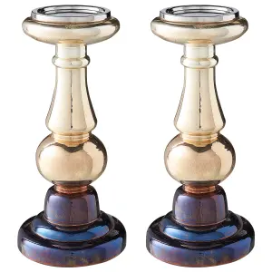 Set of 2 Candle Holders IMARTI Glass Gold