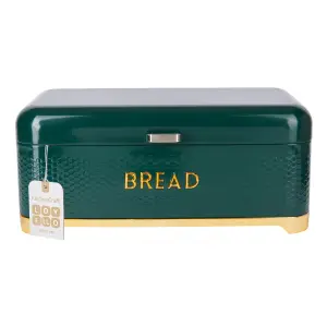 KitchenCraft Steel Bread Bin Green Kitchen Food Storage with Lid Retro