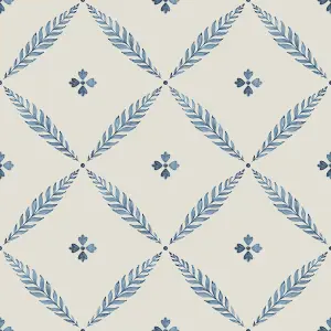 Galerie Blomstermala Blue White Leaf Trellis Smooth Wallpaper