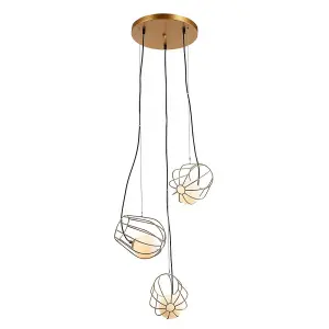 Luminosa Modern Hanging Pendant Golden 3 Light  with Gold, White Shade, G9