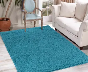 Serdim Rugs Plain Living Room Shaggy Area Rugs Teal 60x110 cm