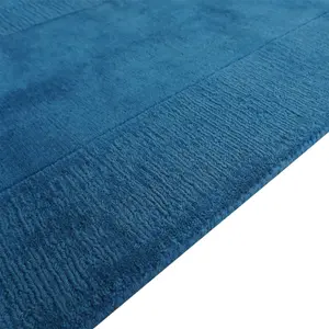 Handloom Plain Carved Border Wool Runner Rugs in Teal Blue - 60x230cm