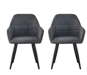 MCC Direct Adrian Faux Suede Leather Dining Chairs Set of 2 Dark Grey