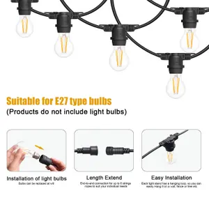 10M String Lights with 15 E27 Holder, IP65, connectable