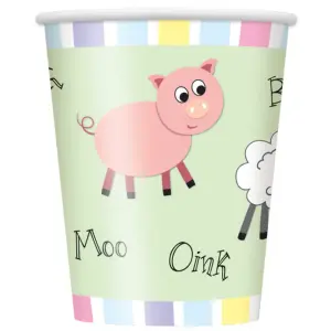 Unique Party Cute Farm Animals Party Cup (Pack of 8) Green/Pink/Black (One Size)