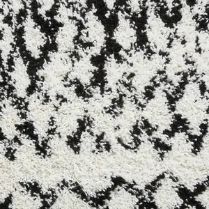 White Black Shaggy Geometric Moroccan Shaggy Modern Easy to clean Rug for Dining Room-200cm X 290cm