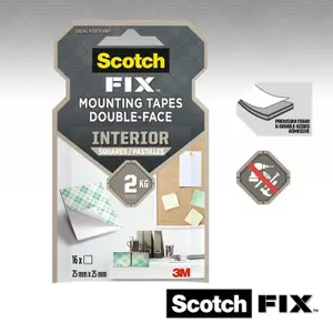 3M Scotch-Fix Indoor White, green Mounting Adhesive square (L)25mm (W)25mm, Pack of 16