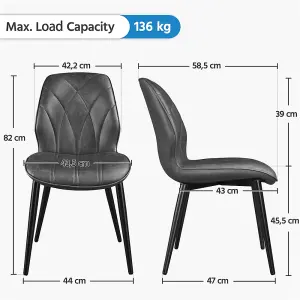 Yaheetch Set of 2 Faux Leather Dining Kitchen Chairs with Metal Legs Dark Grey