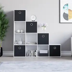 Vida Designs Durham White 10 Cube Storage Unit & Set of 5 Black Foldable Cube Storage Baskets