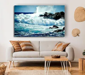 Waves Crashing On Rocks Canvas Print Wall Art - Medium 20 x 32 Inches