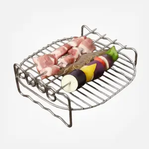 Square Air Fryer Skewer Rack Grill With 4 Metal Kebab Vegetable Skewers 17cm