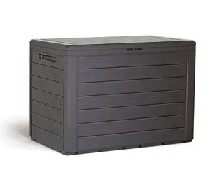 URBNLIVING 55cm Height 190L Anthracite Wood Design Outdoor Storage Box Garden Patio Plastic Chest Lid Container Tool