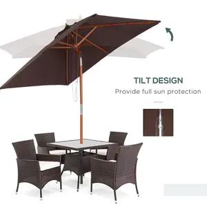 Outsunny Wooden Patio Umbrella Market Parasol Outdoor Sunshade 6 Ribs Coffee