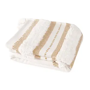 Nevni Soft Cotton Striped Tufted Double Throw for Sofa, Couch, Bed - 150 x 200 cm, Beige