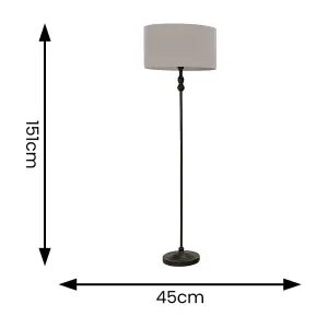 ValueLights Maggie Black Metal Candlestick Floor Lamp with Grey Fabric Lamp Shade and LED Bulb