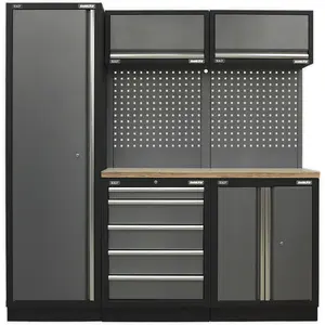 Heavy-Duty Garage Storage System with Pressed Wood Worktop - 1960mm x 485mm x 2000mm