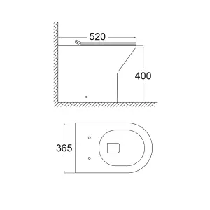 Rimless D Shape Back to Wall Toilet Pan with Soft Close Slim Seat and Concealed Cistern Square Brass Flush Button