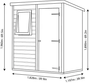 Shire Caldey 6x4 ft Pent Wooden Shed with floor & 1 window (Base included)