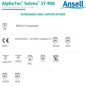 Ansell Solvex 37-900 Nitrile Gloves Chemical & Liquid protection Size 9 (Large) - 1 Pair