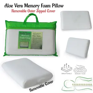 Aloe Vera Pillow Memory Foam Filled with Removable Zipped Cover Anti Allergenic Bounce Back Pillows