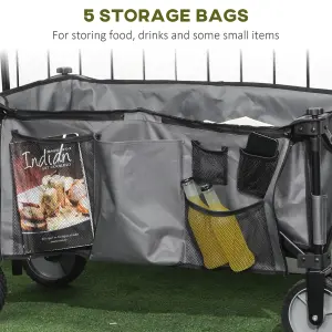 Outsunny Folding Wagon Garden Cart Collapsible Camping Trolley for Outdoor