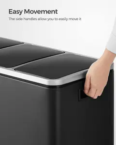 SONGMICS Kitchen Rubbish Bin, Waste Separation System, 3 Compartments, Waste Bin, Pedal Bin, Steel, Black