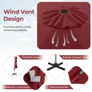 Costway 3M Round Patio Parasol Outdoor Adjustable Cantilever Umbrella w/ 360 Rotation