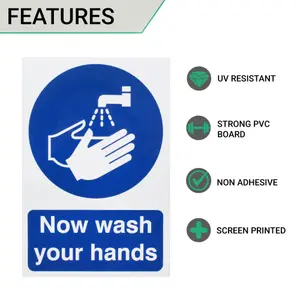 EAI - Now Wash Hands 300x200mm Self Adh Semi Rigid PVC