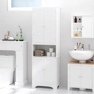 HOMCOM 183x60cm Tall Freestanding Bathroom Cabinet Retro 3 Compartments White