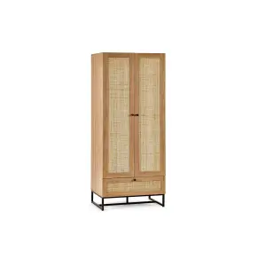 Premium Rattan Oak-Finish Wardrobe