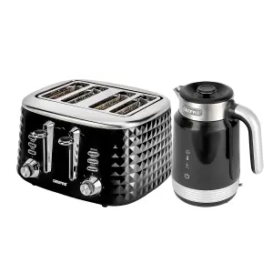 Geepas Smart Stainless-Steel Kettle, 1.7L & 4 Slice Bread Toaster Combo Set